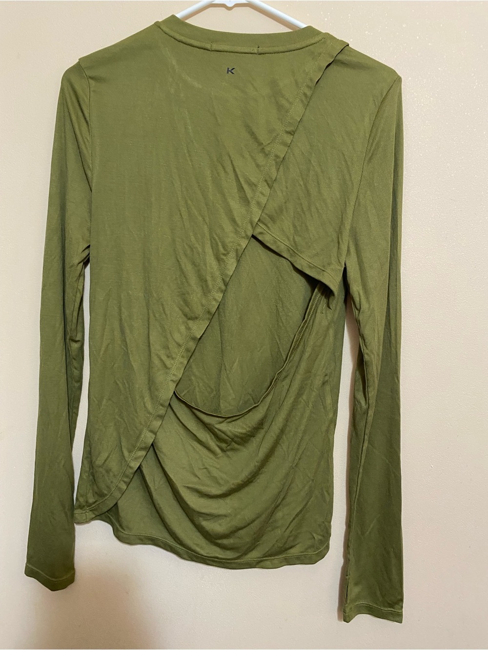 Koral Olive Ribbed Long Sleeve Top open back lightweight New with Tags S